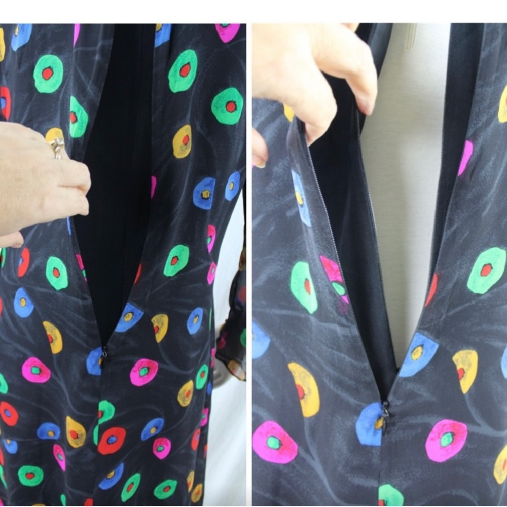 Akris Dress Silk Printed Layer Buttons Over Black-DESIGNER DEAL ⭐️ - Picture 6 of 12